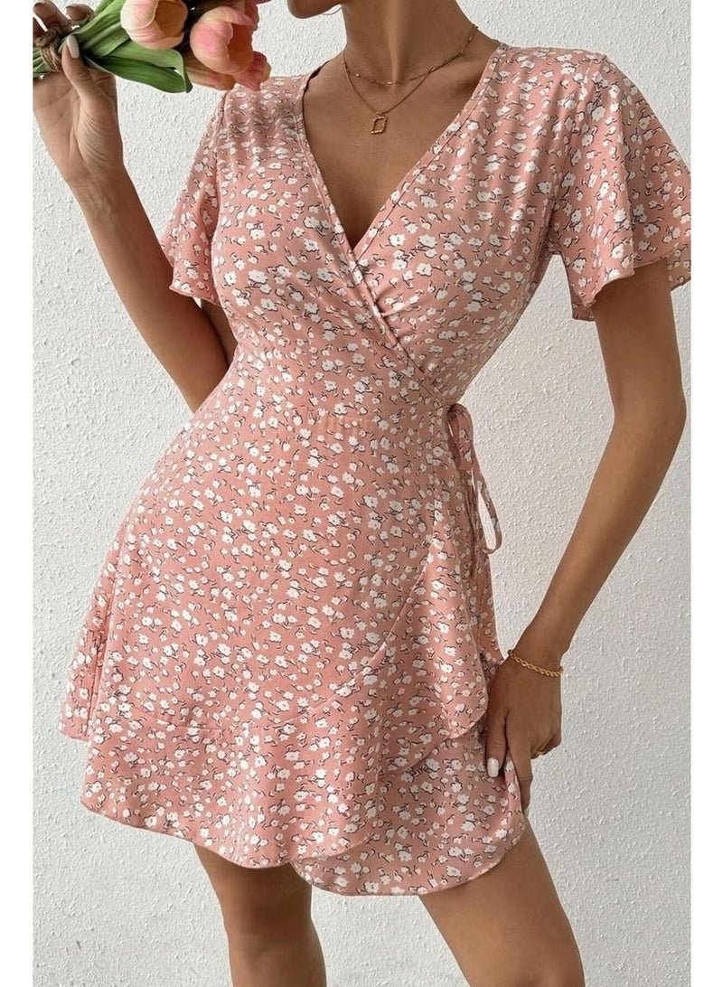 Bella Notte Pink Floral Printed Wrap Summer Dress - Image 3